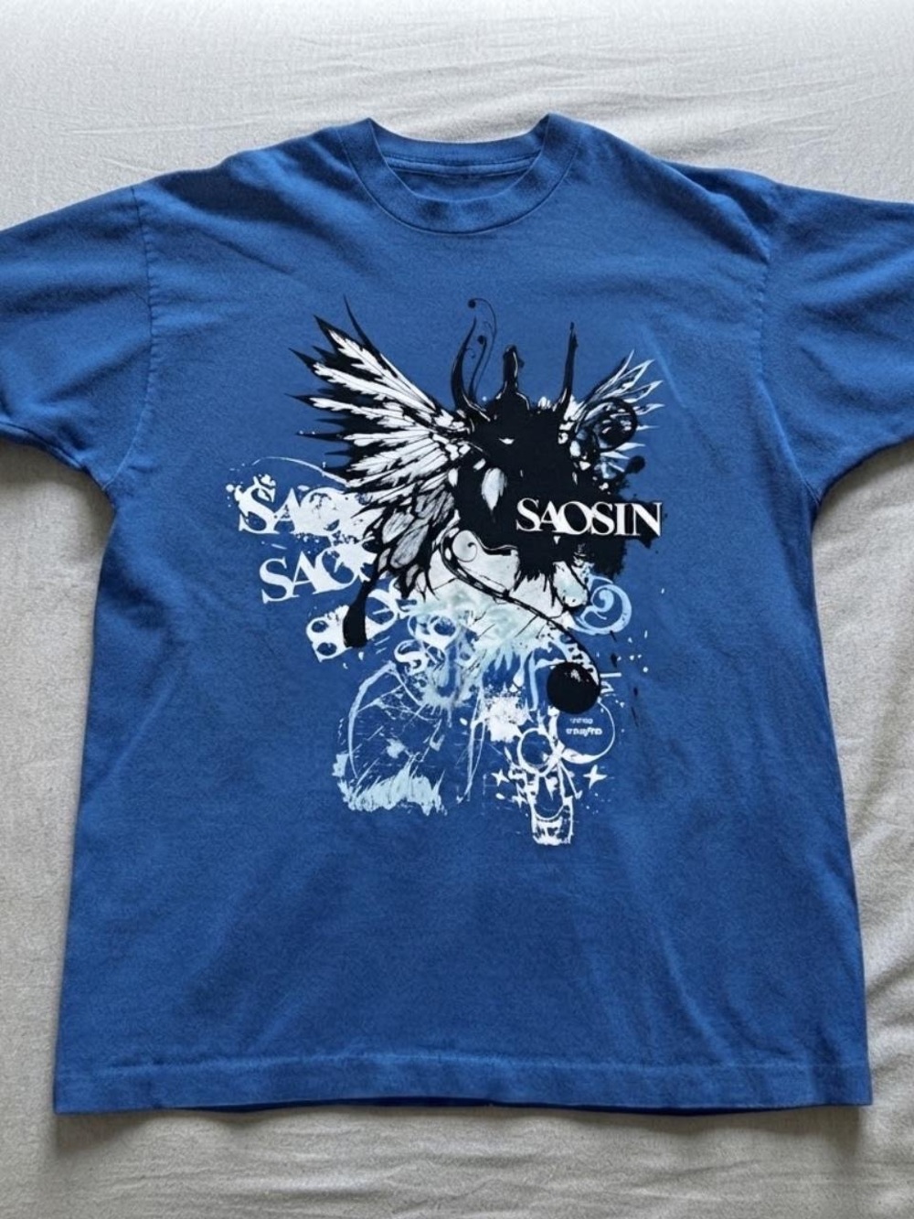 Gildan Blue Short Sleeve Tee with White & Black Graphic
